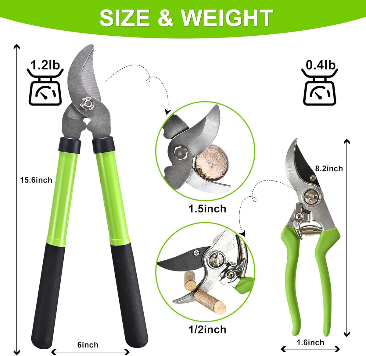 Loppers for Tree Trimmer 15" Branch Cutter Bypass Tree Clippers Rust-Resistant Blade,Tree Loppers