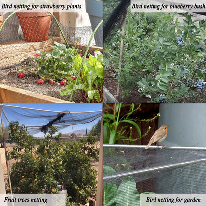 Junflying Bird Netting, 30x30 FT – 1/2" Mesh, Woven Black Netting for Garden Protection with Ties