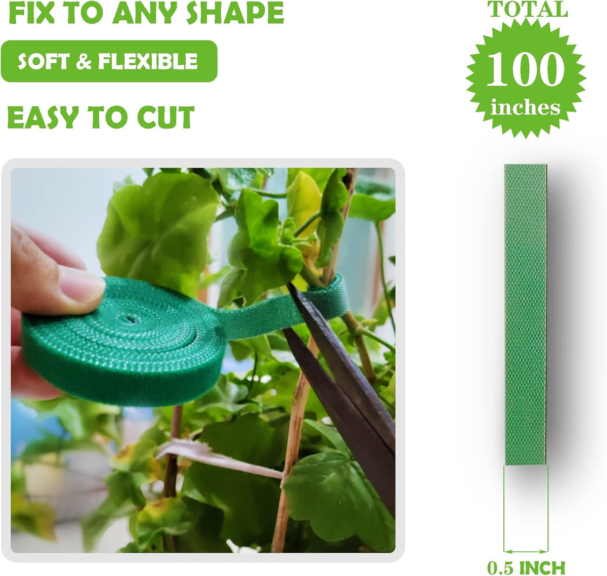 Green Garden Ties|Plant Ties for Climbing Plants 100 feet x1/2‘’in 3 Rolls|Plant Supports for