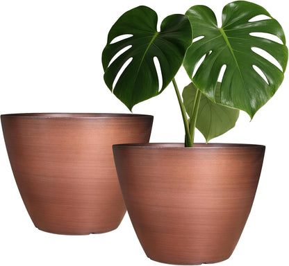 2 Pack Plastic Plant Pots with Drainage Holes, 8 inch Planter for Indoor Outdoor Plant, Garden