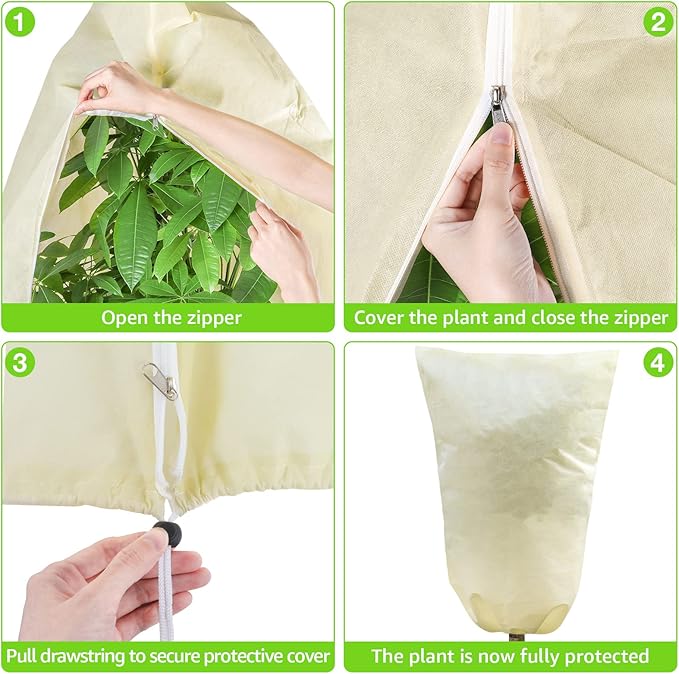 MIXC 4 Packs 2 Size Plant Covers Freeze Protection, Winter Plant Cover Cold Weather Tree Frost