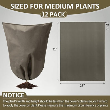 12 Packs Winter Plant Covers Freeze Protection Drawstring Tree Cover 23.62 x 31.5 in Large Reusable