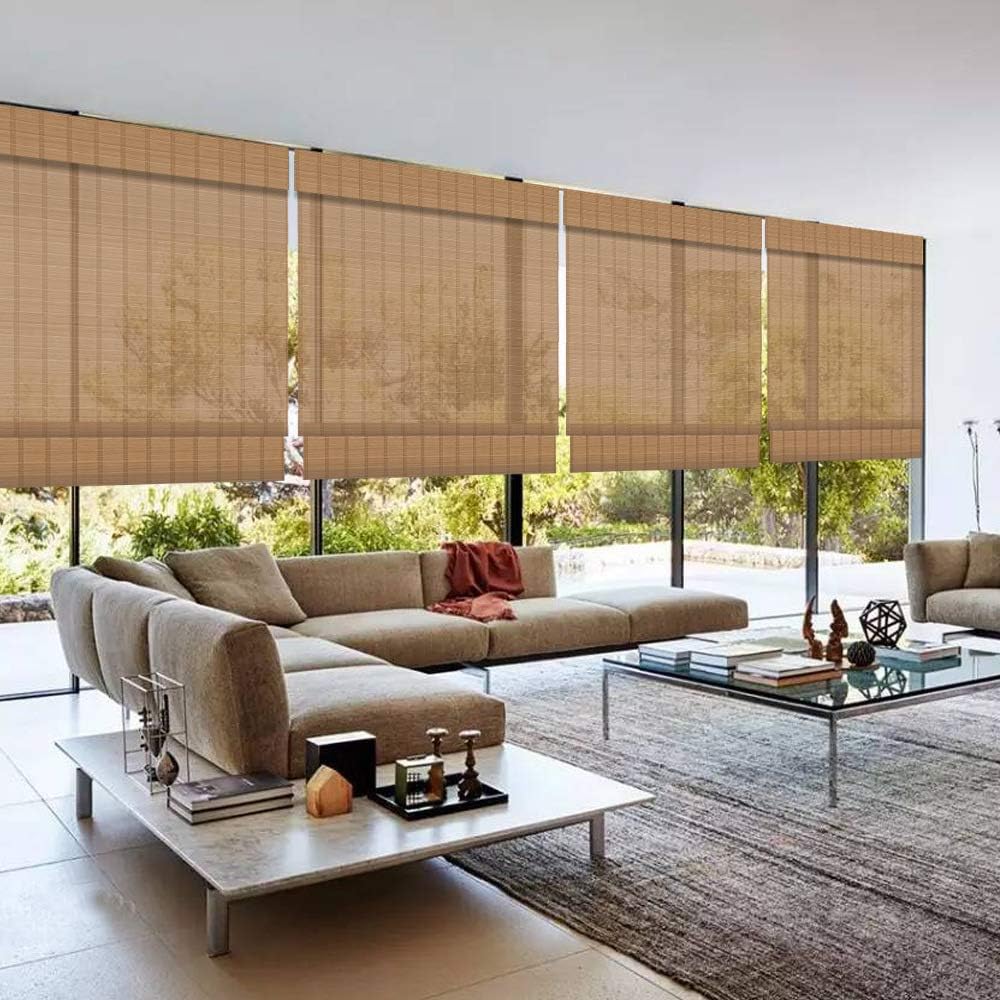 LETAU Wood Window Roman Shades, Bamboo Light Filtering Window Blinds for Indoor Home, Office