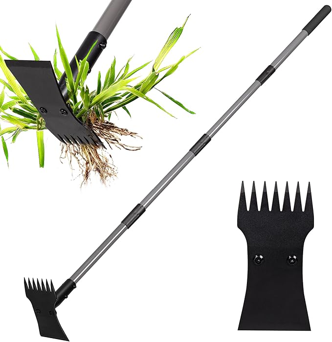 Walensee Weed Puller Tool with Long Handle, 64inch Manual Weeder Remover Tool, 7-Tines Weed Rake