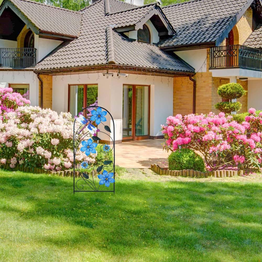 Garden Decor for Outside, YEAHOME 34 Inch Decorative Garden Stakes with Flowers Dragonflies, Metal