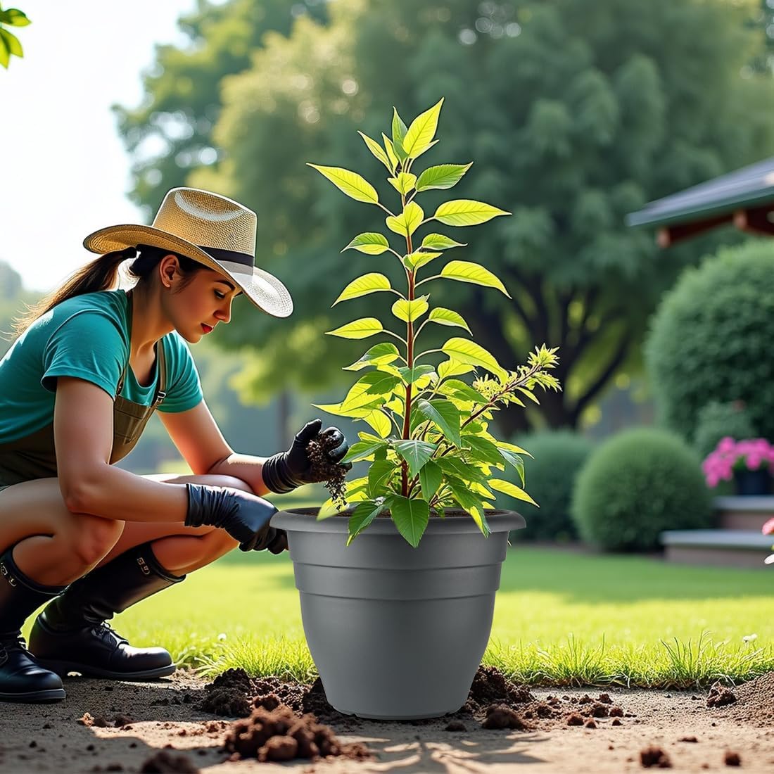 Large Plastic Pots for Plants, 16 Inch Planters for Outdoor Plants, Durable and Lightweight Flower