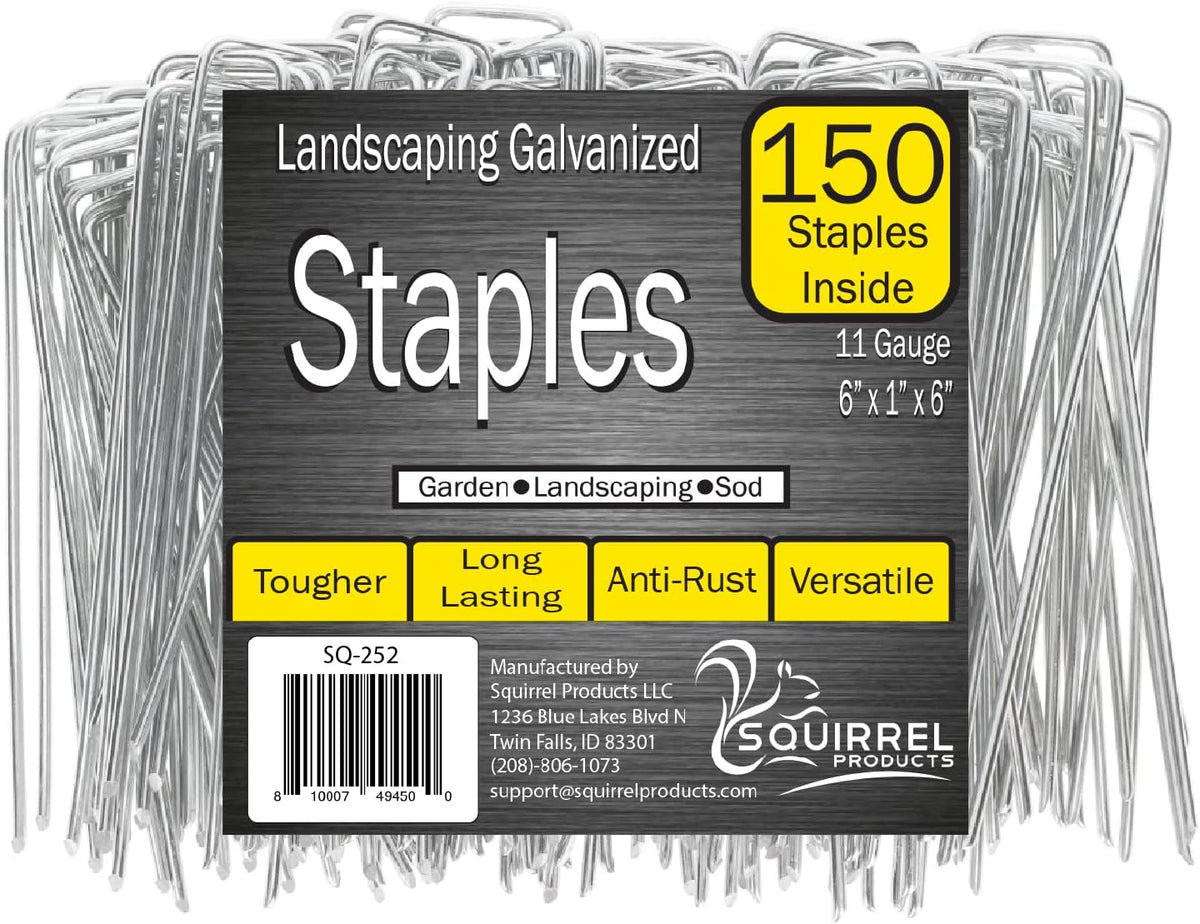 Squirrel Products Galvanized Steel Redrawn Garden Stakes, 6 Inch Lawn Staples, 11 Gauge Stakes
