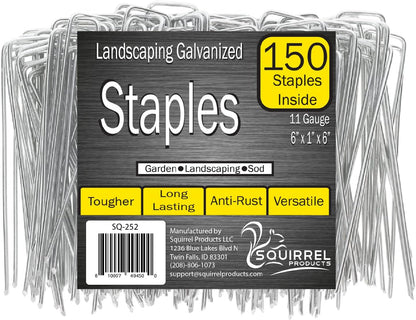 Squirrel Products Galvanized Steel Redrawn Garden Stakes, 6 Inch Lawn Staples, 11 Gauge Stakes