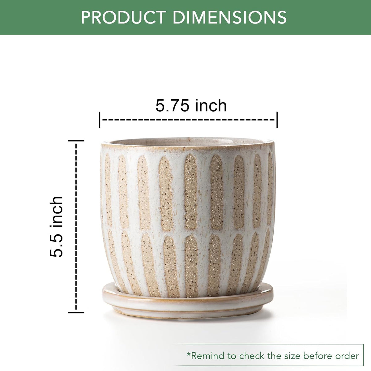Ceramic Flower Pots Indoor-Outdoor: 5.75 Inch Planters with Drainage Holes & Saucer - Modern