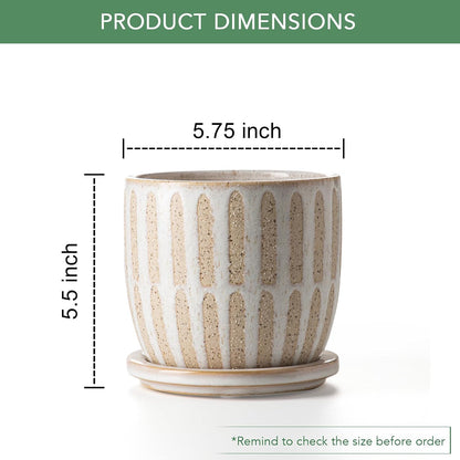 Ceramic Flower Pots Indoor-Outdoor: 5.75 Inch Planters with Drainage Holes & Saucer - Modern