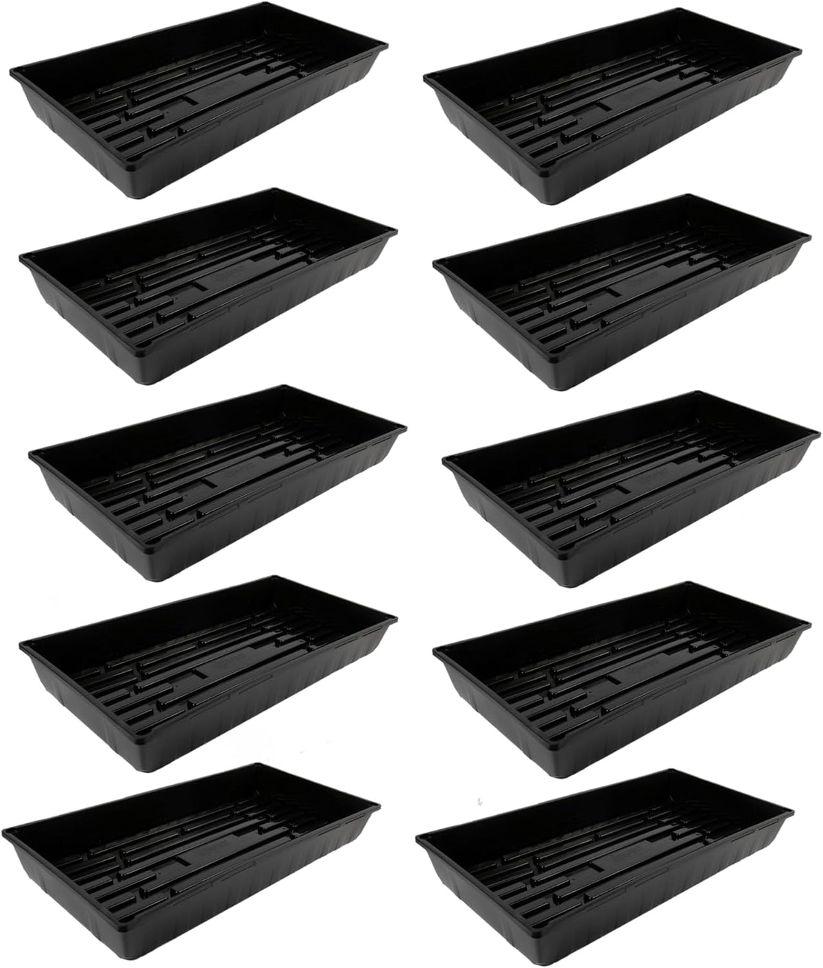 SUNPACK 10" x 20" Mega Plastic Seed Starting Tray, Black, 2.5" (Pack of 10) - No Drainage Holes