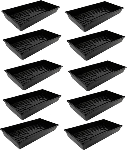 SUNPACK 10" x 20" Mega Plastic Seed Starting Tray, Black, 2.5" (Pack of 10) - No Drainage Holes