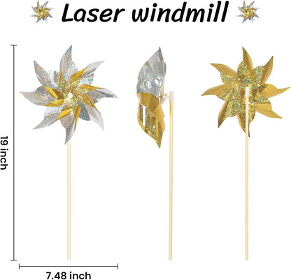 10 Pack Reflective Pinwheels for Yard and Garden,Wind Spinners Outdoor Bird Scare Devices,Sparkly