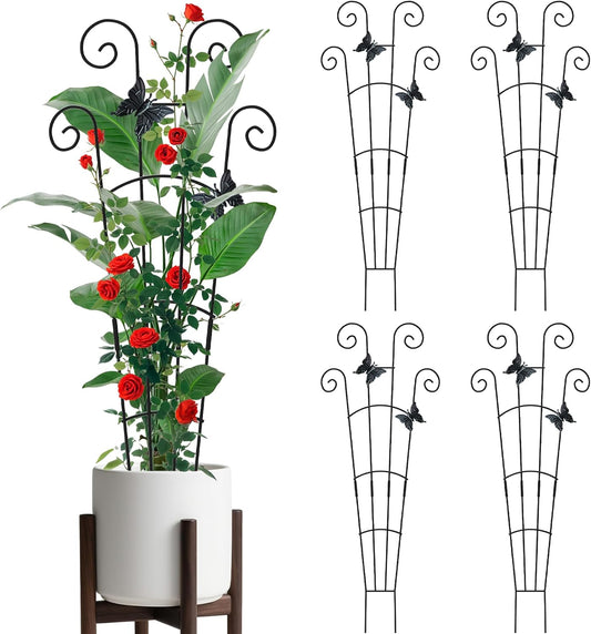 4 Pack 30'Taller Plant Trellis for Potted Climbing Plants Indoor,Expandable Metal Garden Trellis