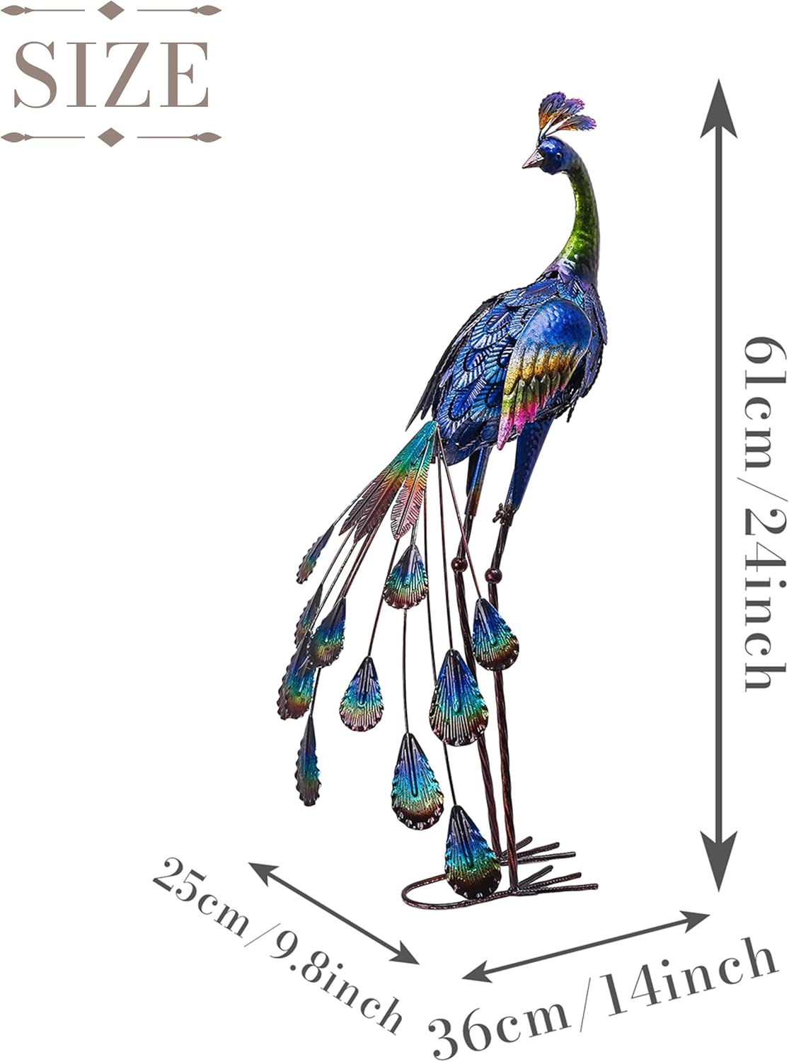 TERESA'S COLLECTIONS Garden Decor, Peacock Garden Decor with Colorful Painting, 24'', Waterproof