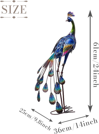 TERESA'S COLLECTIONS Garden Decor, Peacock Garden Decor with Colorful Painting, 24'', Waterproof