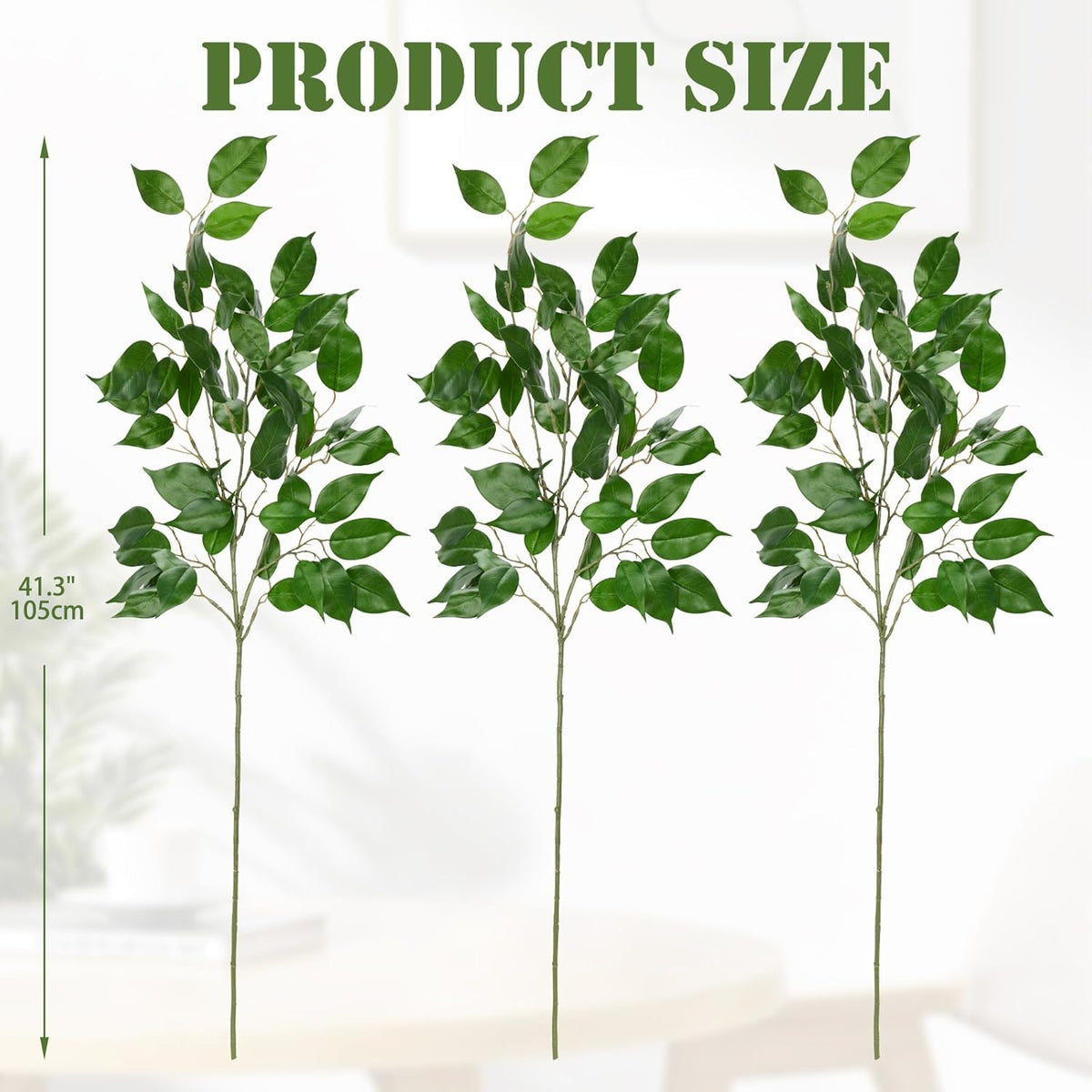 Ficus Leaves Artificial Branches 41.3" Faux Ficus Tree Branches Fake Greenery Plant Spray for Tree