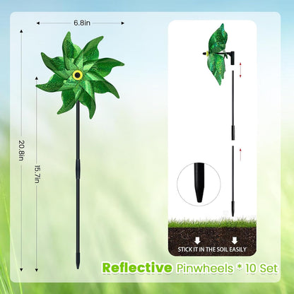 10 PCS Reflective Pinwheels for Yard and Garden Bird Devices Pre-Installed Sparkly Wind Spinner