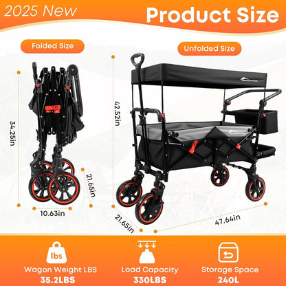Collapsible Canopy Wagon,Large Capacity Trolley, Foldable Portable cart with Canopy, Adjustable