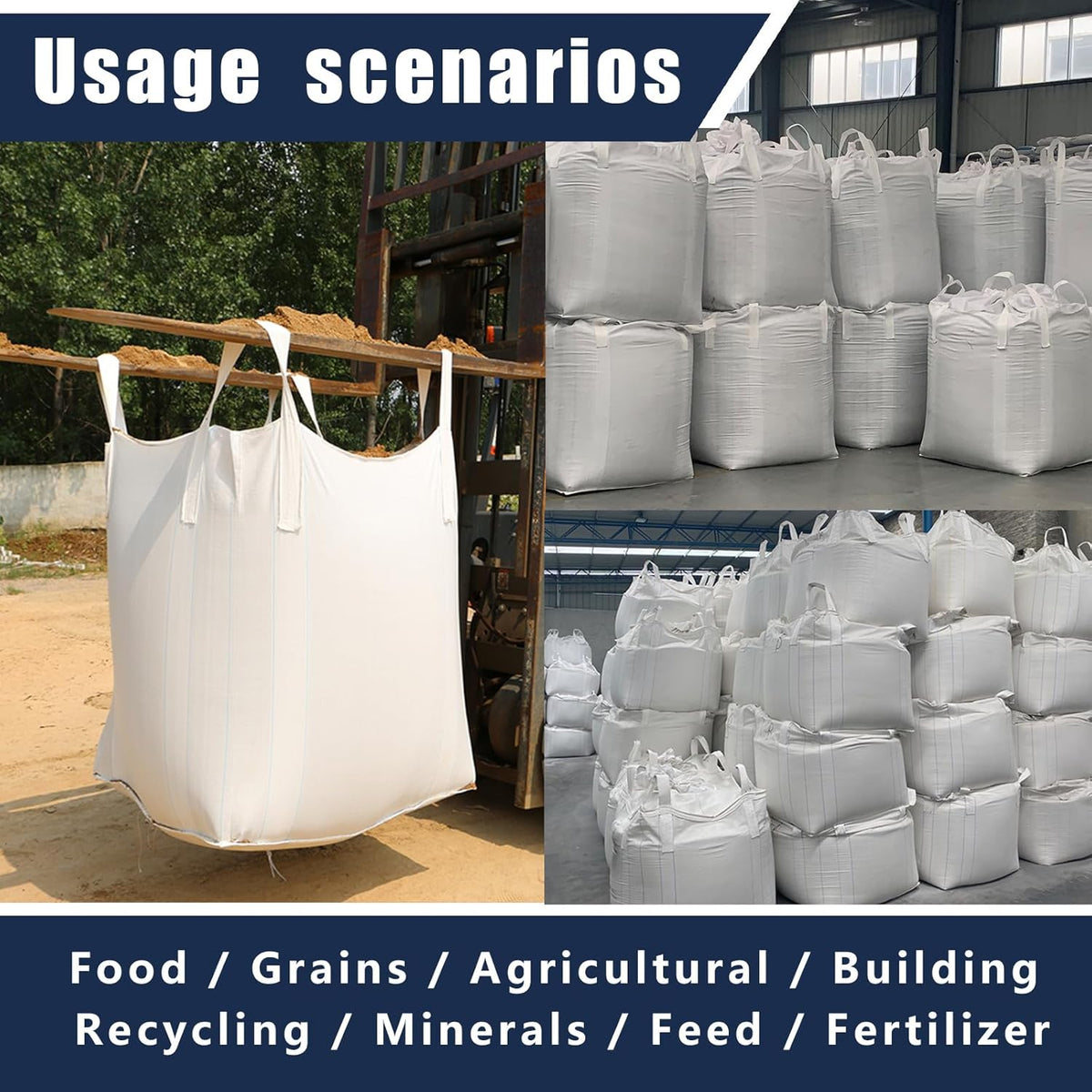 FIBC Bulk Bag - 2650 lbs Capacity, 39x39x39 inches, Polypropylene (PP), Open Top, White