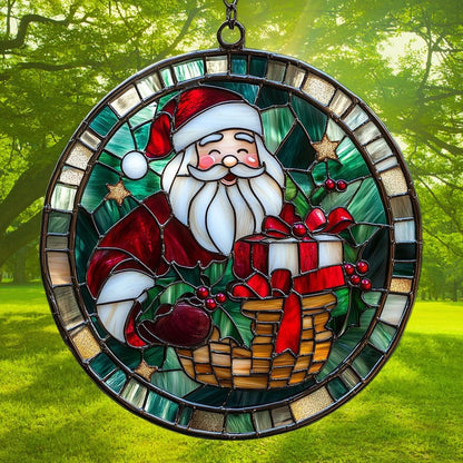 Santa Claus and Presents Acrylic Suncatcher Stained Glass Effect Window Car Hanging Christmas