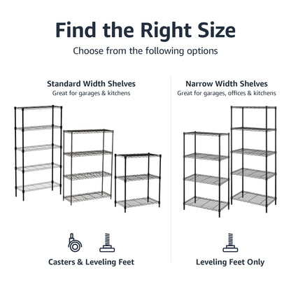 Amazon Basics 4-Shelf Steel Wire Storage Shelves for Garage, Adjustable Metal Shelving Unit, 200
