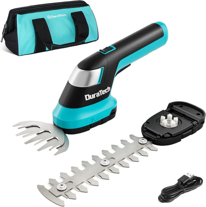 DURATECH Cordless Hedge Trimmer, 7.2V 2-in-1 Handheld Rechargeable Grass Trimmer & Hedge Shears