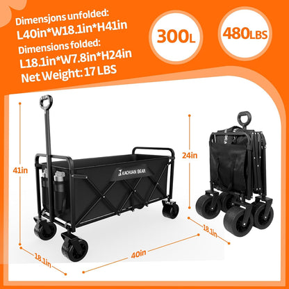 300L Large Collapsible Wagons Carts with Big All-Terrain Beach Wheels, Foldable Shopping Wagon