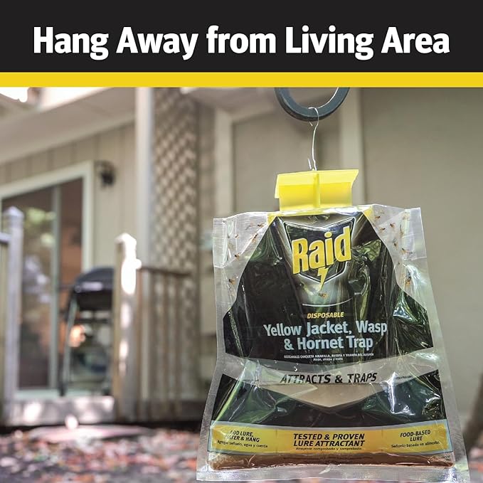 Raid Yellow Jacket, Wasp & Hornet Trap, 6 Pack, Disposable, Convenient, Hanging Fly Trap Bags with