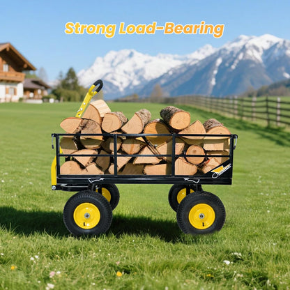 1200 lbs Steel Garden Cart, Heavy Duty Yard Utility Wagon with 10" Pneumatic Tires, Removable Mesh