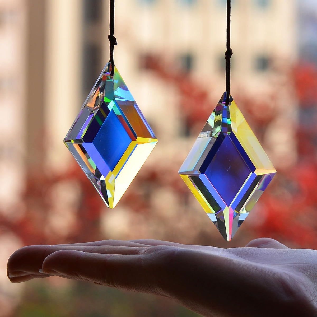 2PCS Simple Geometry Crystal Sun Catcher Prisms, STINO Hanging Suncatchers with Glass Prism