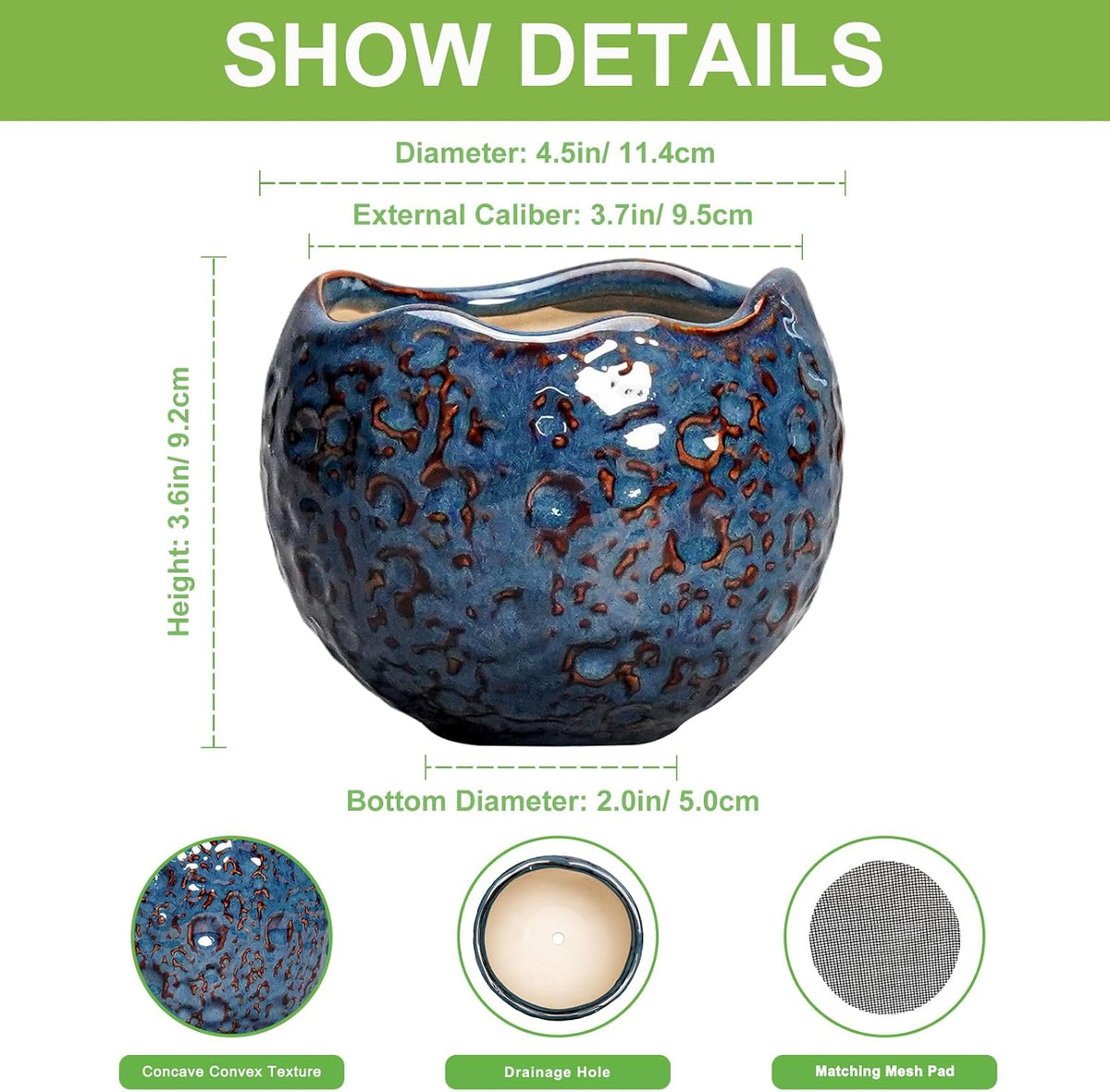 Ceramic Pots for Plants - 4 inch Plant Pots for Indoor Outdoor, Small Planter with Drainage Hole