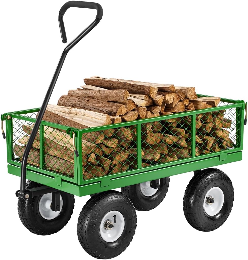 VEVOR 680 Lbs Steel Garden Cart on Wheels, Heavy Duty Garden Wagon Cart Pullable, Metal Outdoor