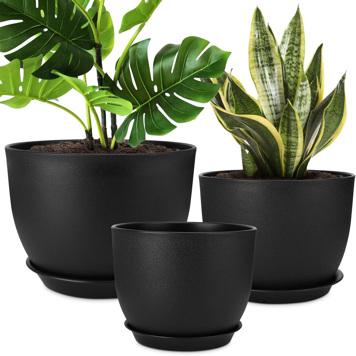 Plant Pots 12/10/9 inch Set of 3, Flower Pots with Multi Mesh Drainage Holes, Large Planters for