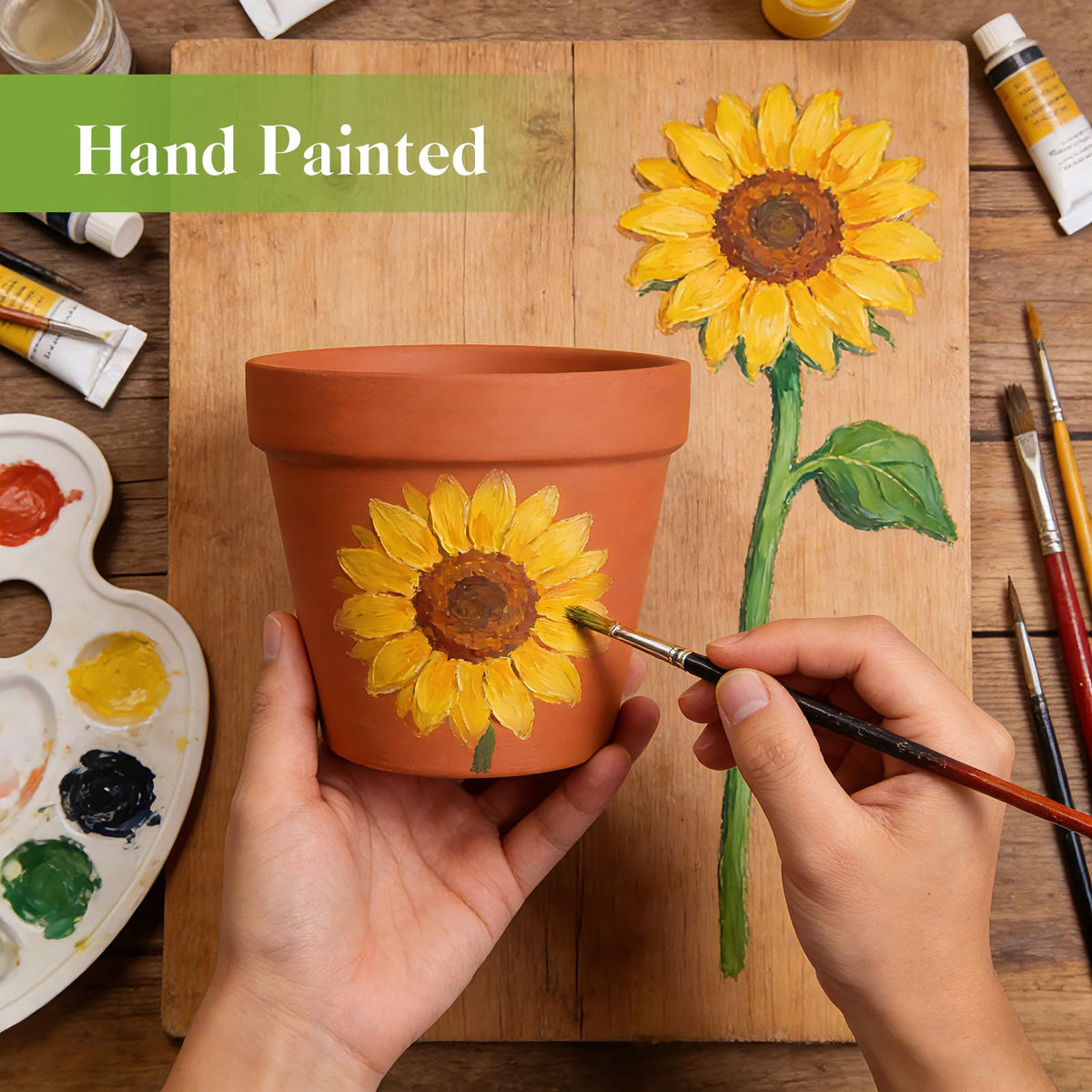 KOAMLY 6 PCS Clay pots and Plates, 5-inch red Clay pots with Drainage, Perfect for Indoor