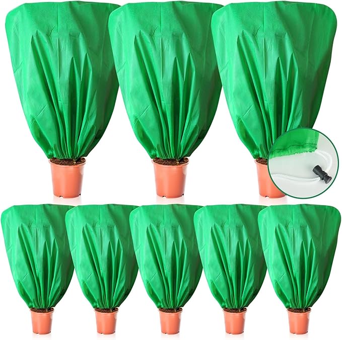 8 Pcs Plant Covers Frost Protection Bag 47" x 31.5" Winter Reusable Plants Jacket with Drawstring
