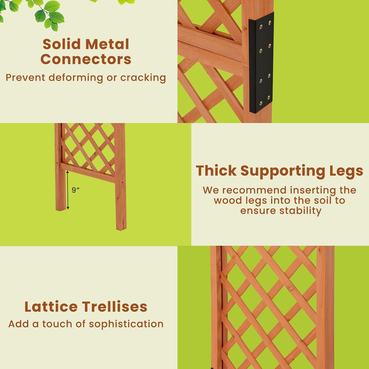 Moccha 7.7 FT Garden Arbor, 93" Wood Arbor Trellis for Climbing Plants, Rose, Ivy, Outdoor Archway