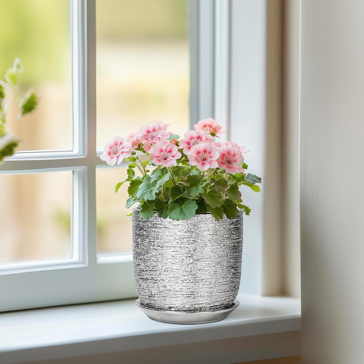 Ceramic Plant Pot 5 Inch - Indoor Planter with Drainage Hole and Saucer, Round Modern Flower Pot