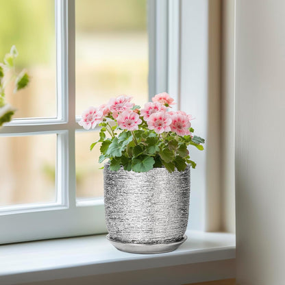 Ceramic Plant Pot 5 Inch - Indoor Planter with Drainage Hole and Saucer, Round Modern Flower Pot