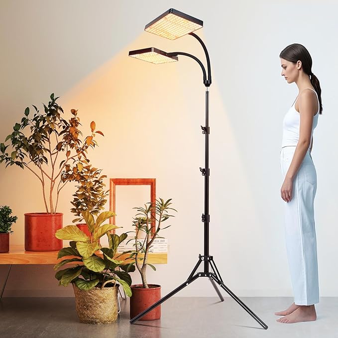 2-Head Grow Light with Stand 50W, FECiDA 2025 Grow Lights for Indoor Plants, Full Spectrum LED