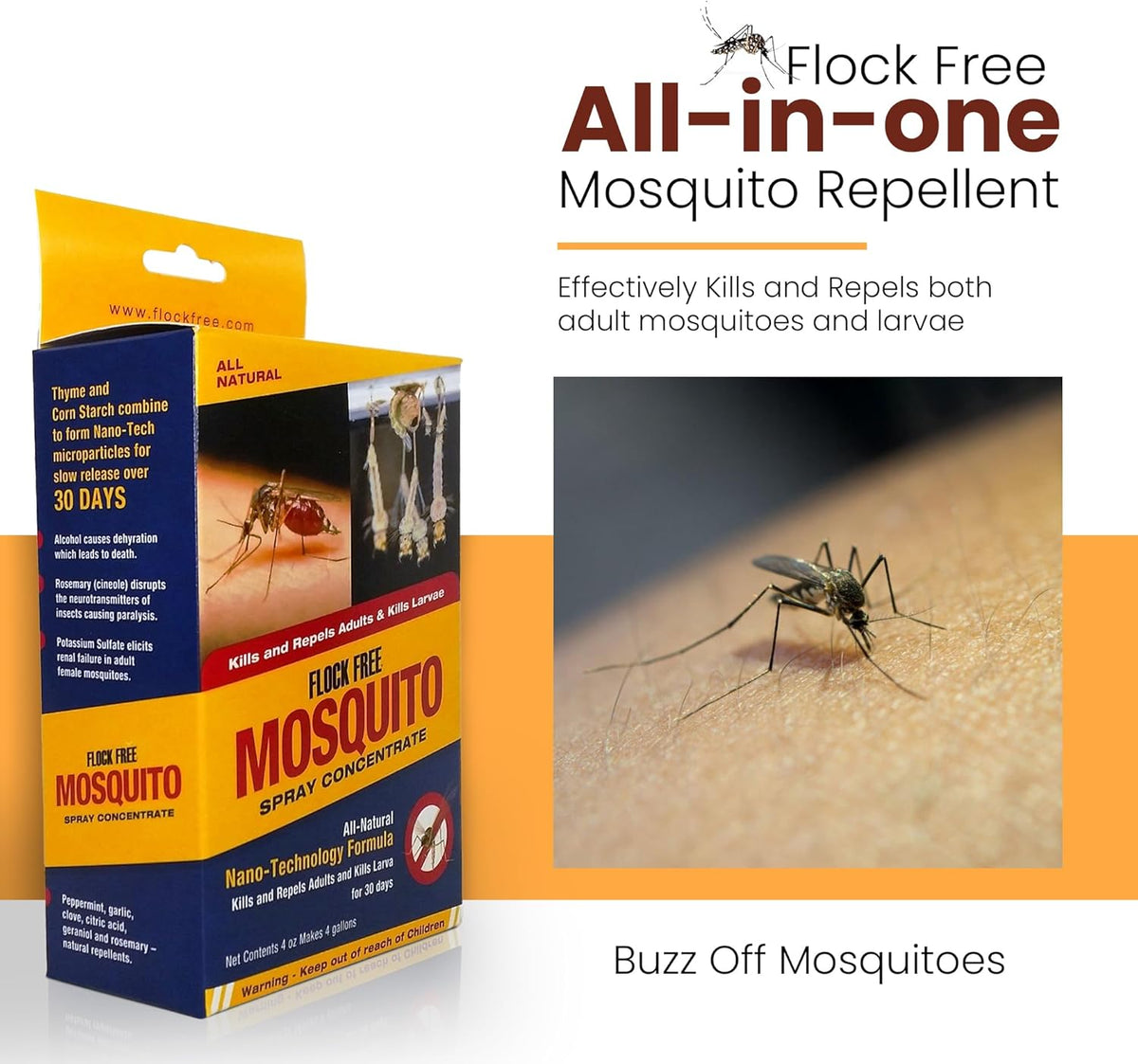 Natural Mosquito Control Spray Concentrate, Repels Mosquitoes, Ticks, Fleas, Flies, Gnats, and