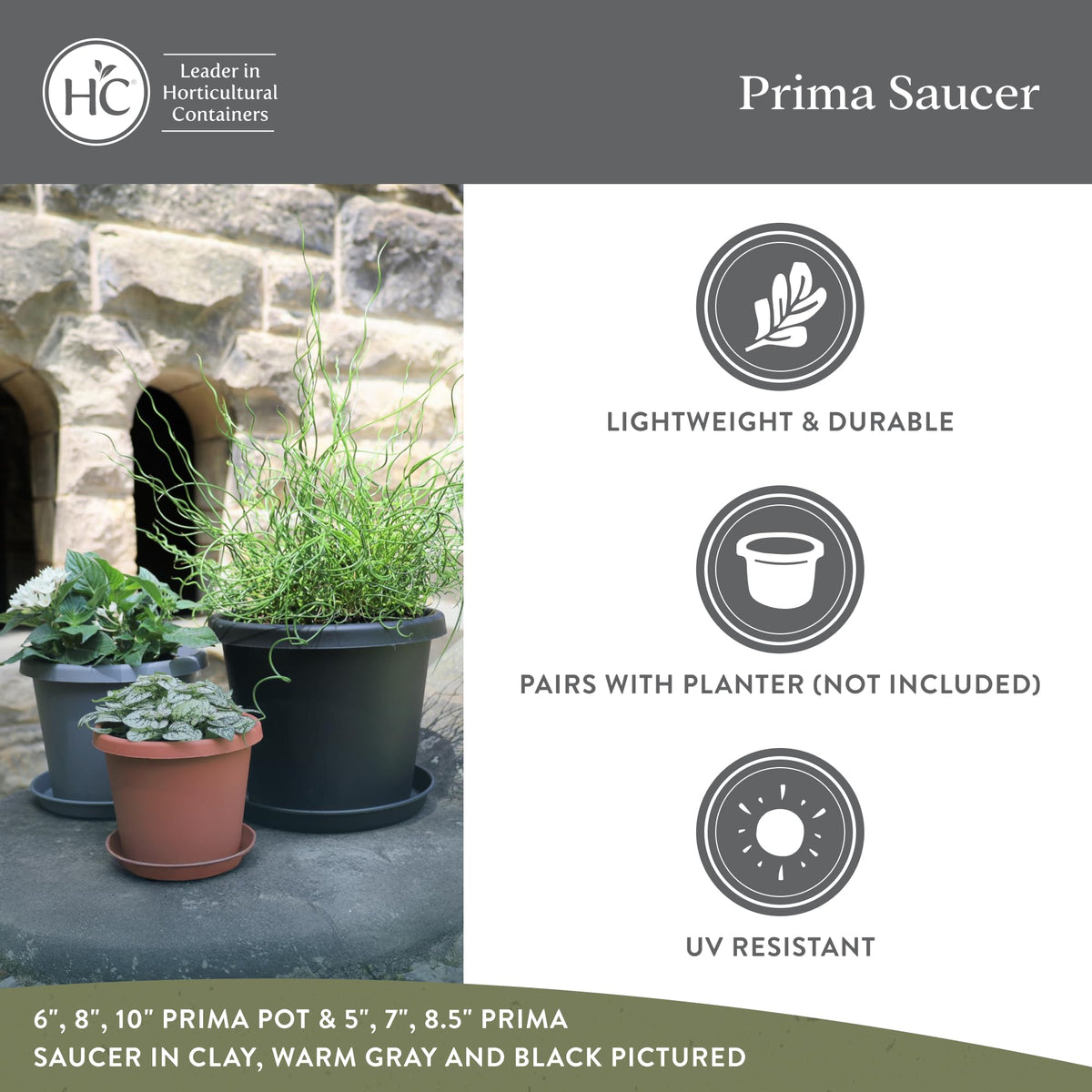 The HC Companies Round Prima Flower Pot Saucers - Plastic Plant Saucer for Outdoors & Indoors