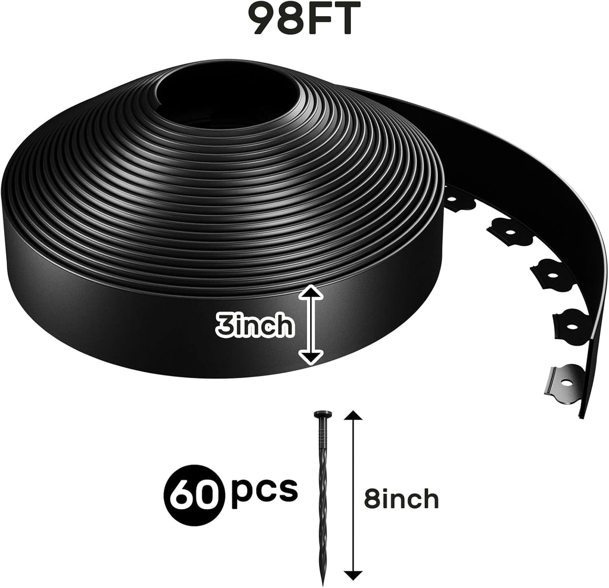 AGTEK 98FT Plastic Landscape Edging Kit 3inch Height No-Dig Garden Edging Border Lawn Edging Roll