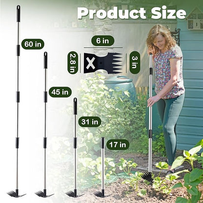 Weed Puller Tool with Long Handle - 60" Manual Weeder Remover Tool, 2 in 1 Hand Weed Rake and