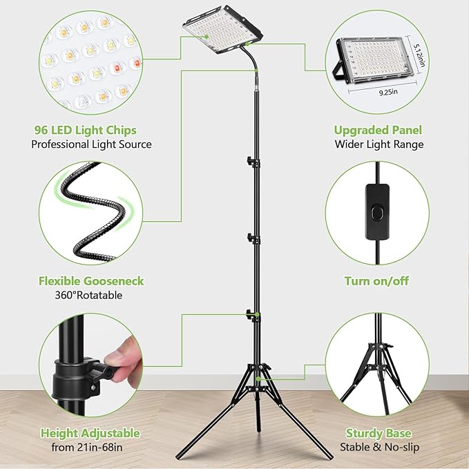 LBW Stand Grow Lights for Indoor Plants, Full Spectrum 96 LEDs Plant Grow Light, Upgraded Floor