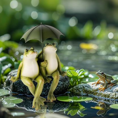 Couple Frogs Outdoor Statue - Frogs Decor Resin Happy Couple Hold an Umbrella Garden Statue Frog