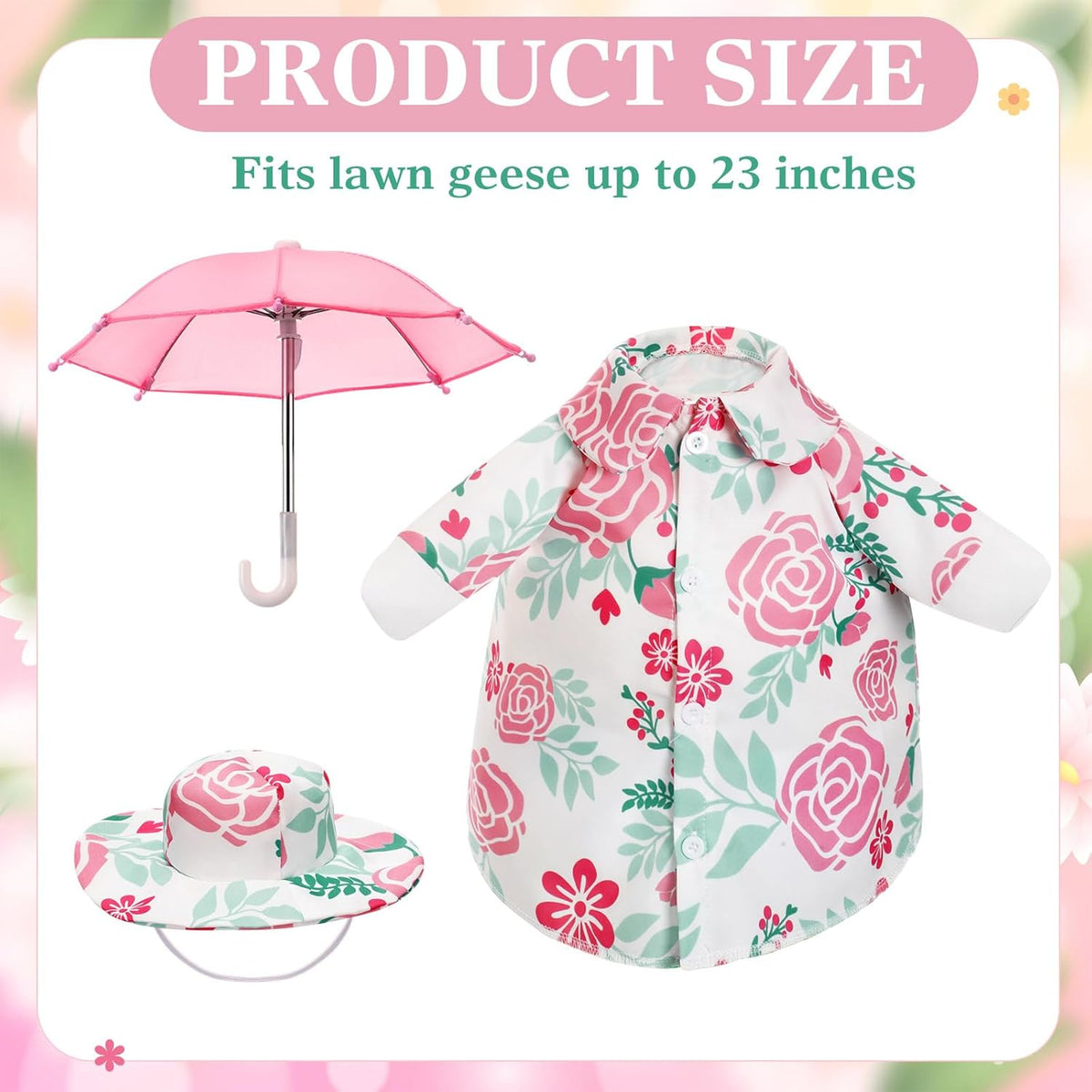 Soulchen Porch Goose Outfit with Umbrella for Lawn Porch 23'' Goose Costume Pink Flower Skirt for