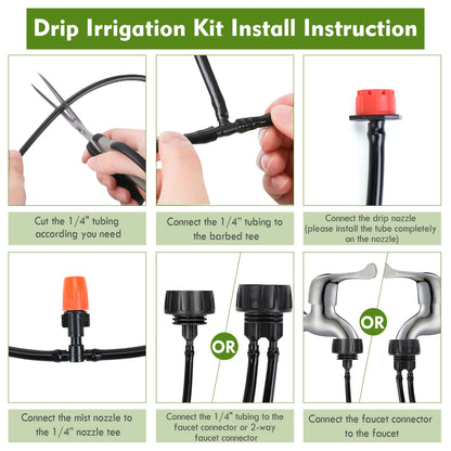 Flantor Drip Irrigation Kit, Drip Irrigation System for Garden with 1/4" Irrigation Tubing DIY