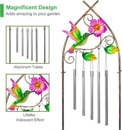 Plant Stands with Garden Trellis, 48” Metal Standing Wind Chimes Plant Pot Trellis with Hummingbird
