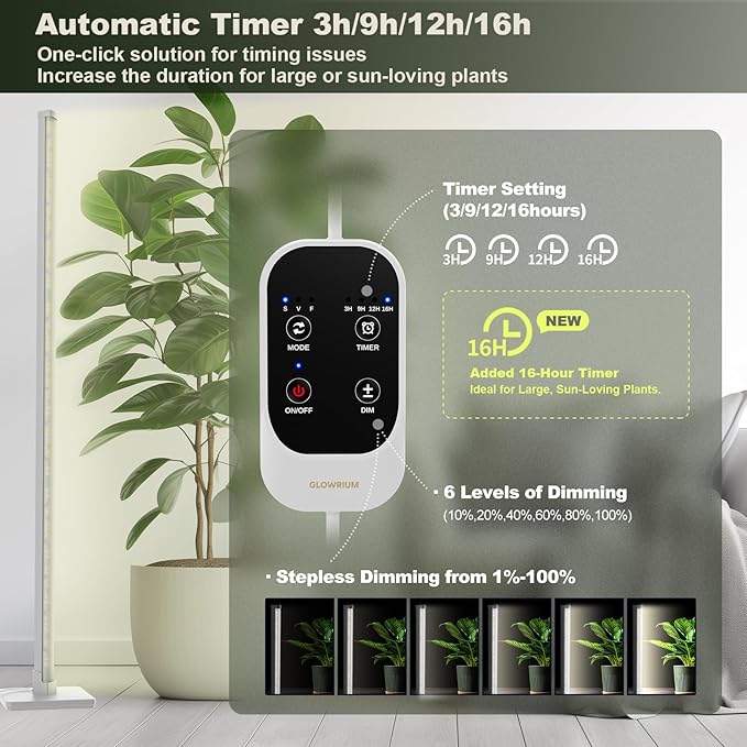 GLOWRIUM Grow Lights for Indoor Plants, 36W Vertical Plant Grow Lights with Auto-Timer, Full